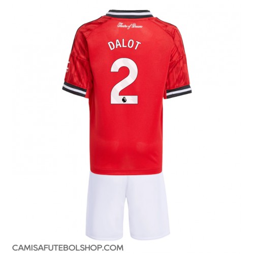 Camisa de time de futebol Manchester United Diogo Dalot #2 Replicas 1º Equipamento Infantil 2025-26 Manga Curta (+ Calças curtas)